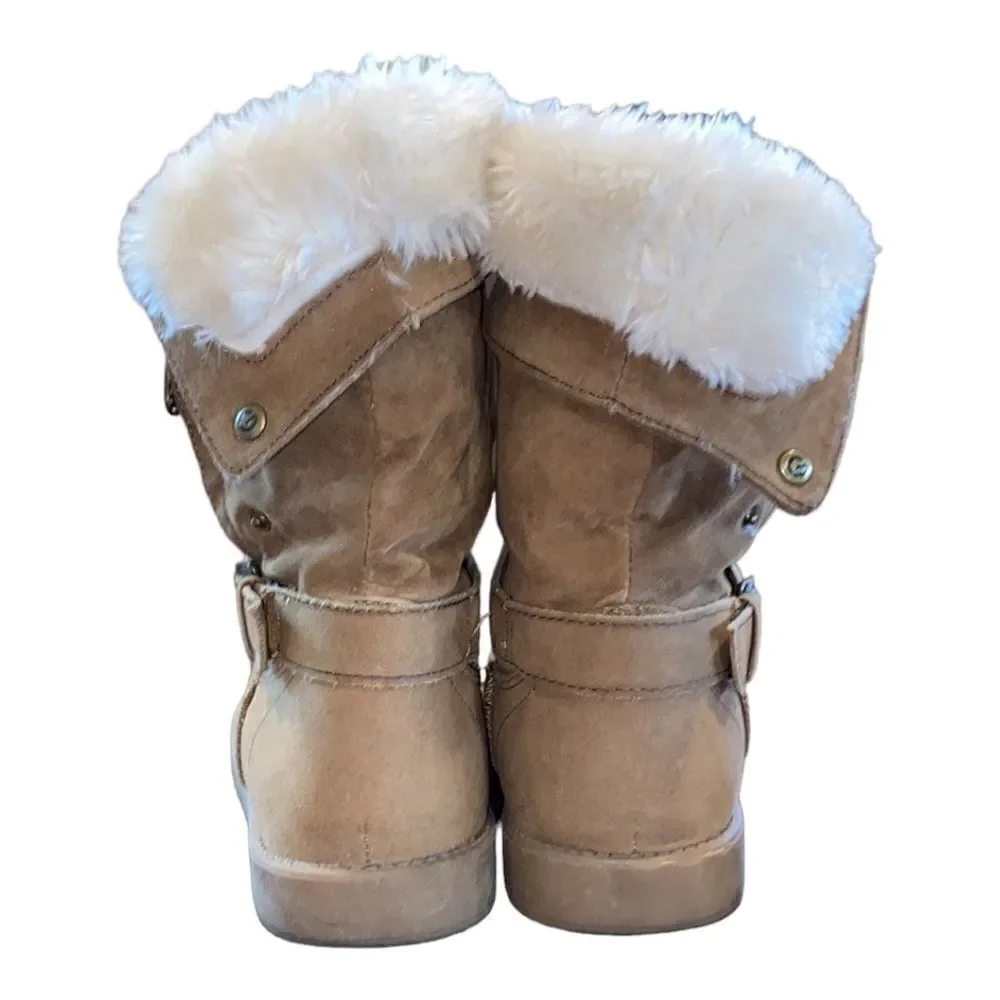G by Guess Faux Fur and Leather Ankle Boots Size 7.5